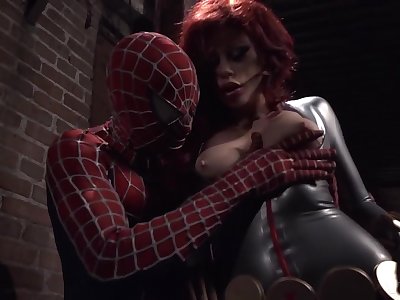 Aroused redhead feels Spidermans endless locate tearing her pussy apart